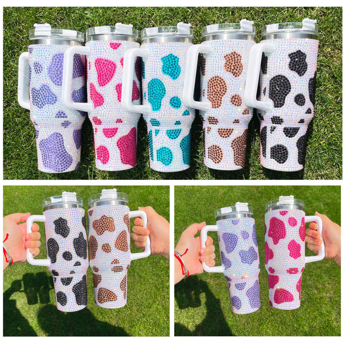Trendy Water Bottle Mint Cow Print Bottle Kawaii Reusable 
