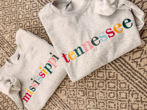 BRIGHT STATE NAME EMBROIDERED SWEATSHIRT