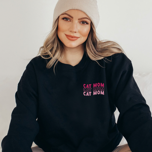 Stacked Cat Mom Embroidered Sweatshirt