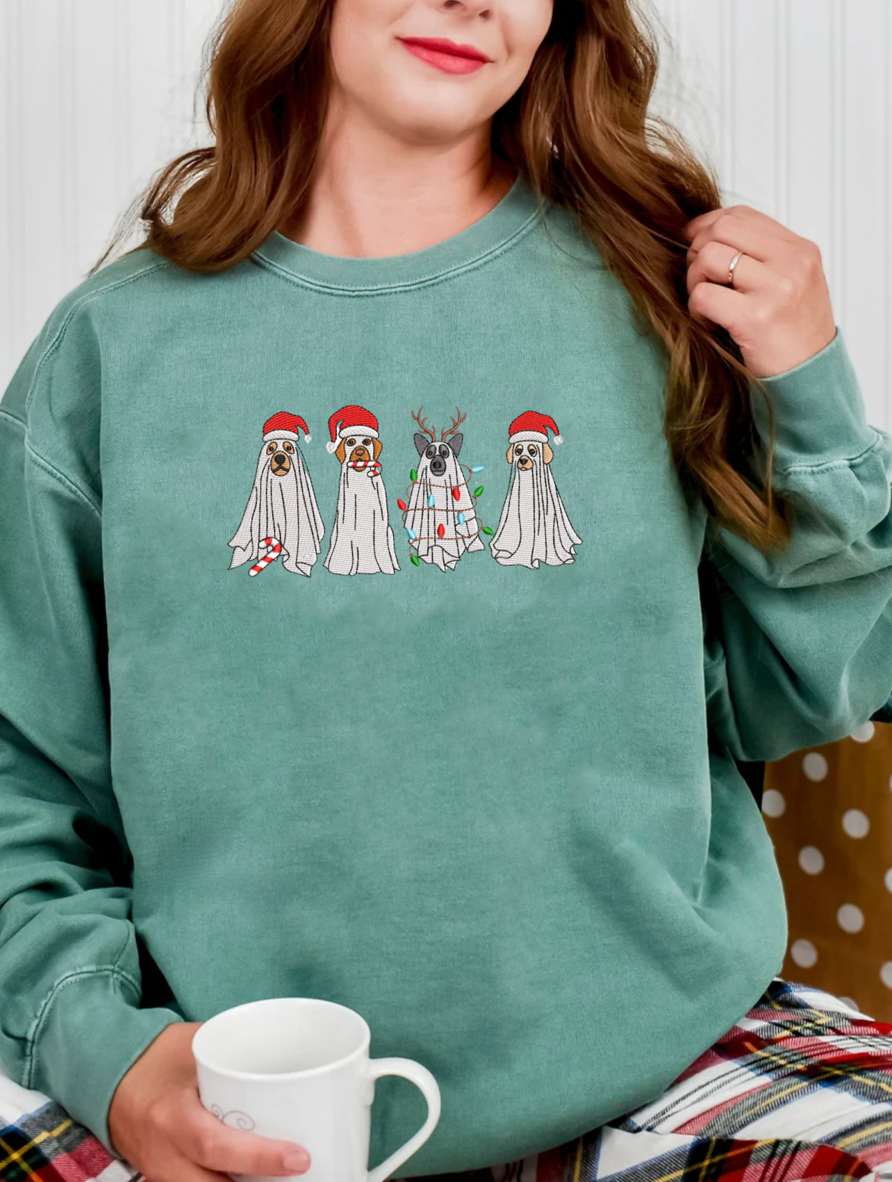 Holiday Pup Embroidered Sweatshirt - COMFORT COLORS