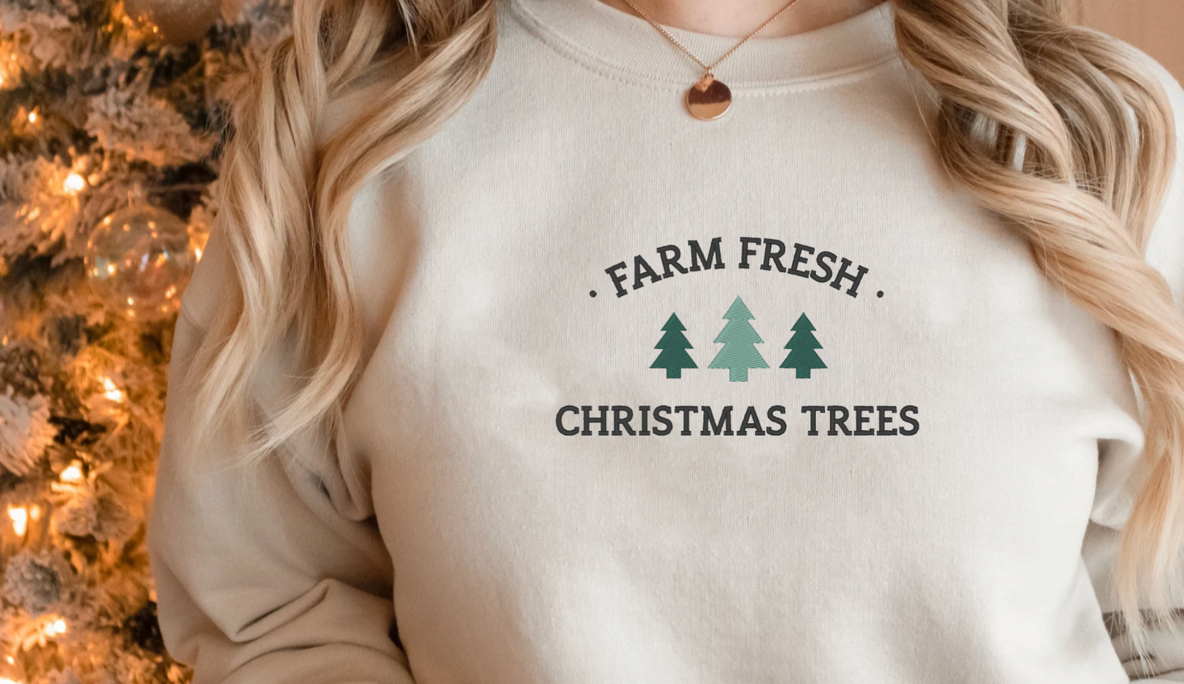 Farm Fresh Christmas Trees Embroidered Sweatshirt