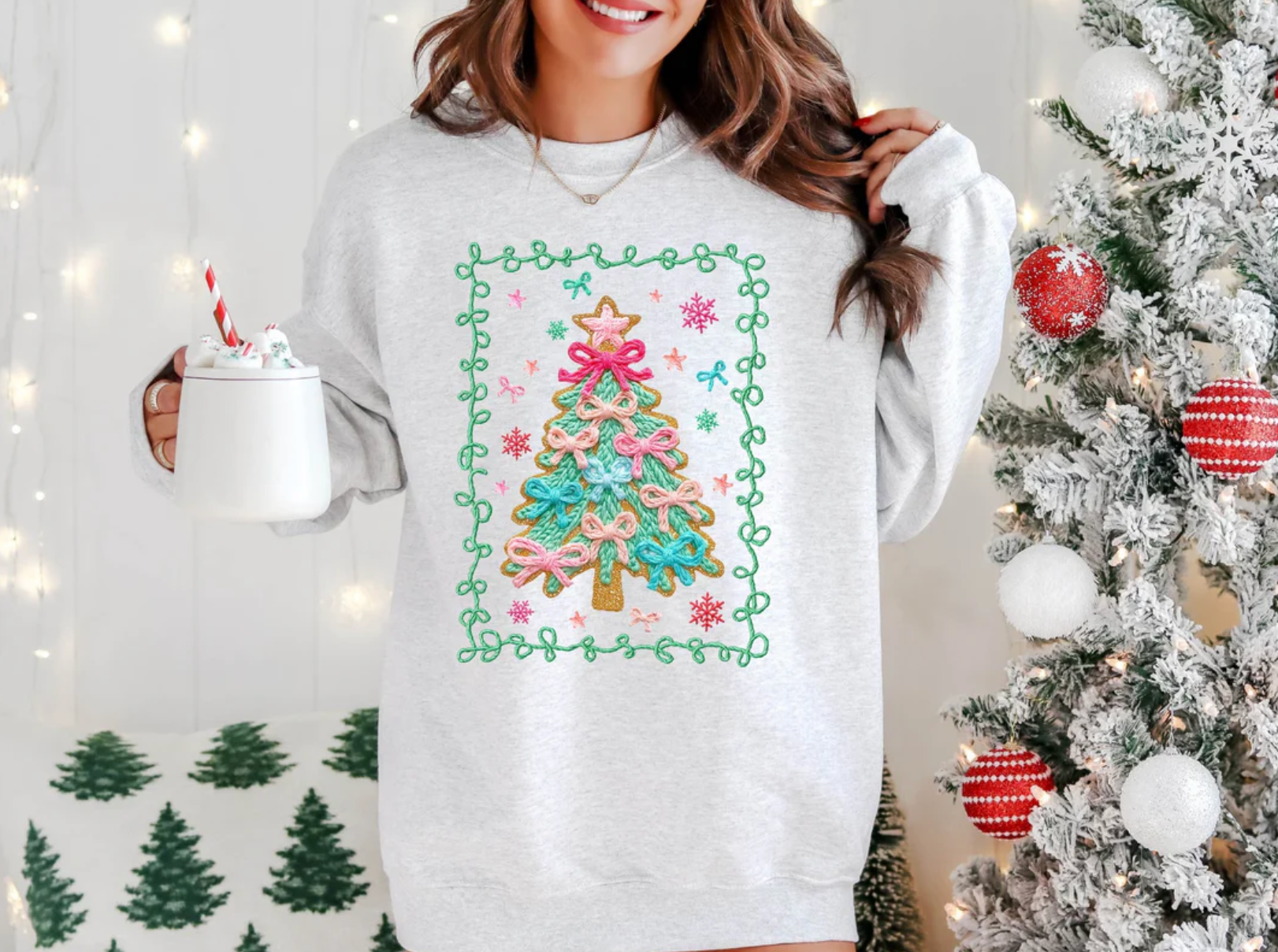 Bow Christmas Tree Yarn Sweatshirt