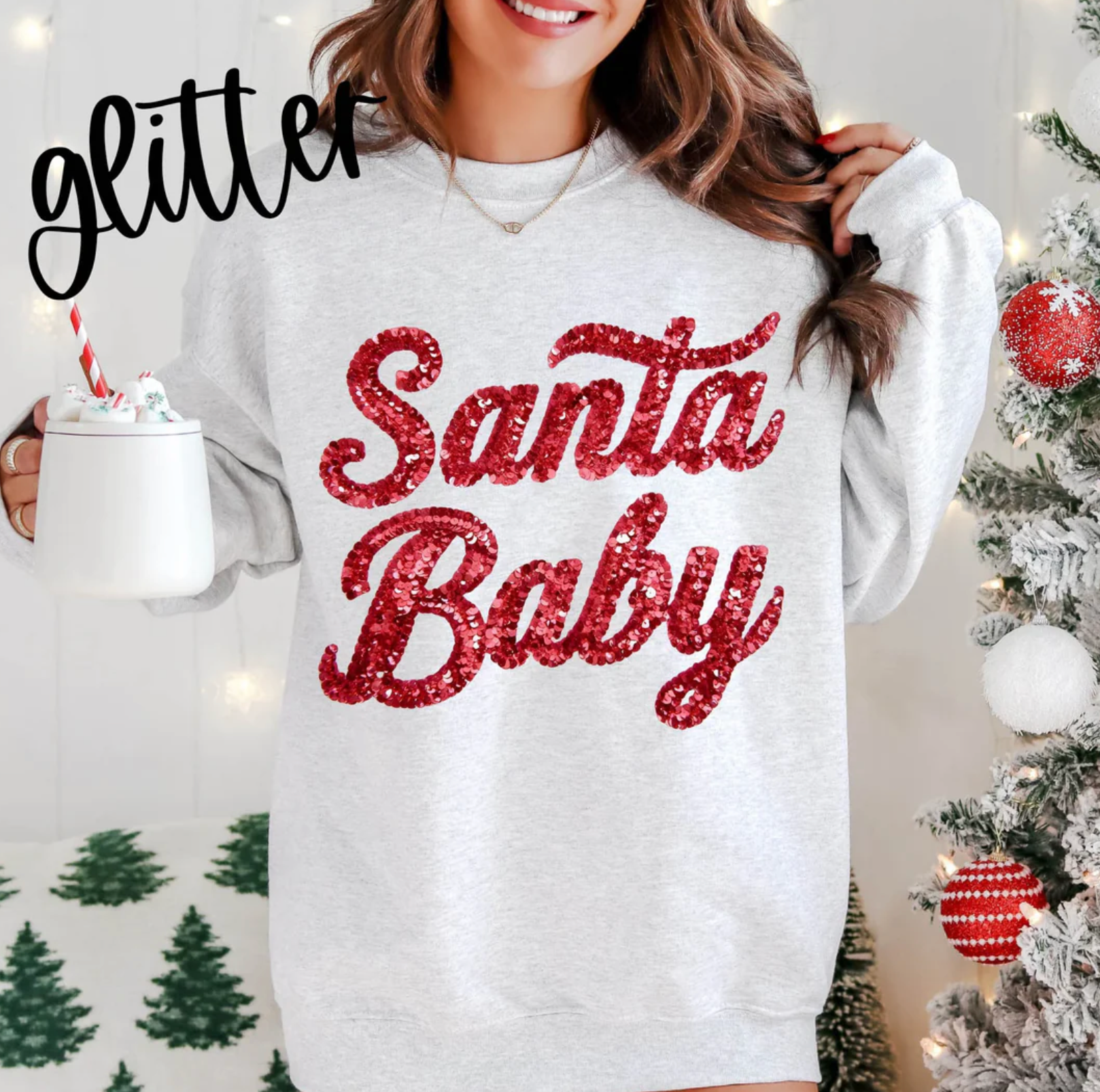 Santa Baby Faux Sequins Sweatshirt