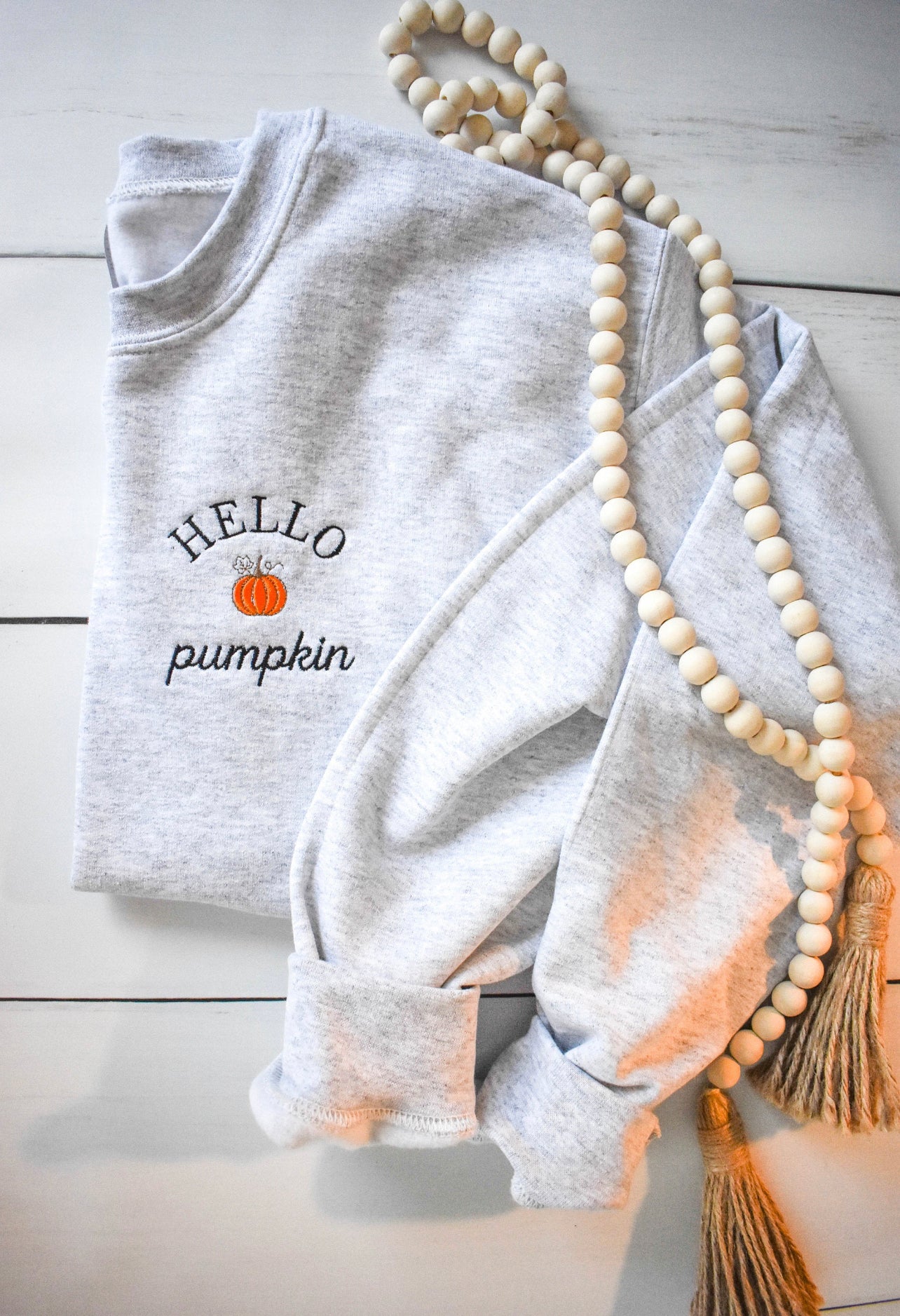 YOUTH - HELLO PUMPKIN EMBROIDERED CREWNECK