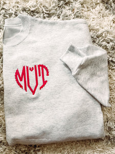 Monogram Scallop Heart Embroidered Sweatshirt