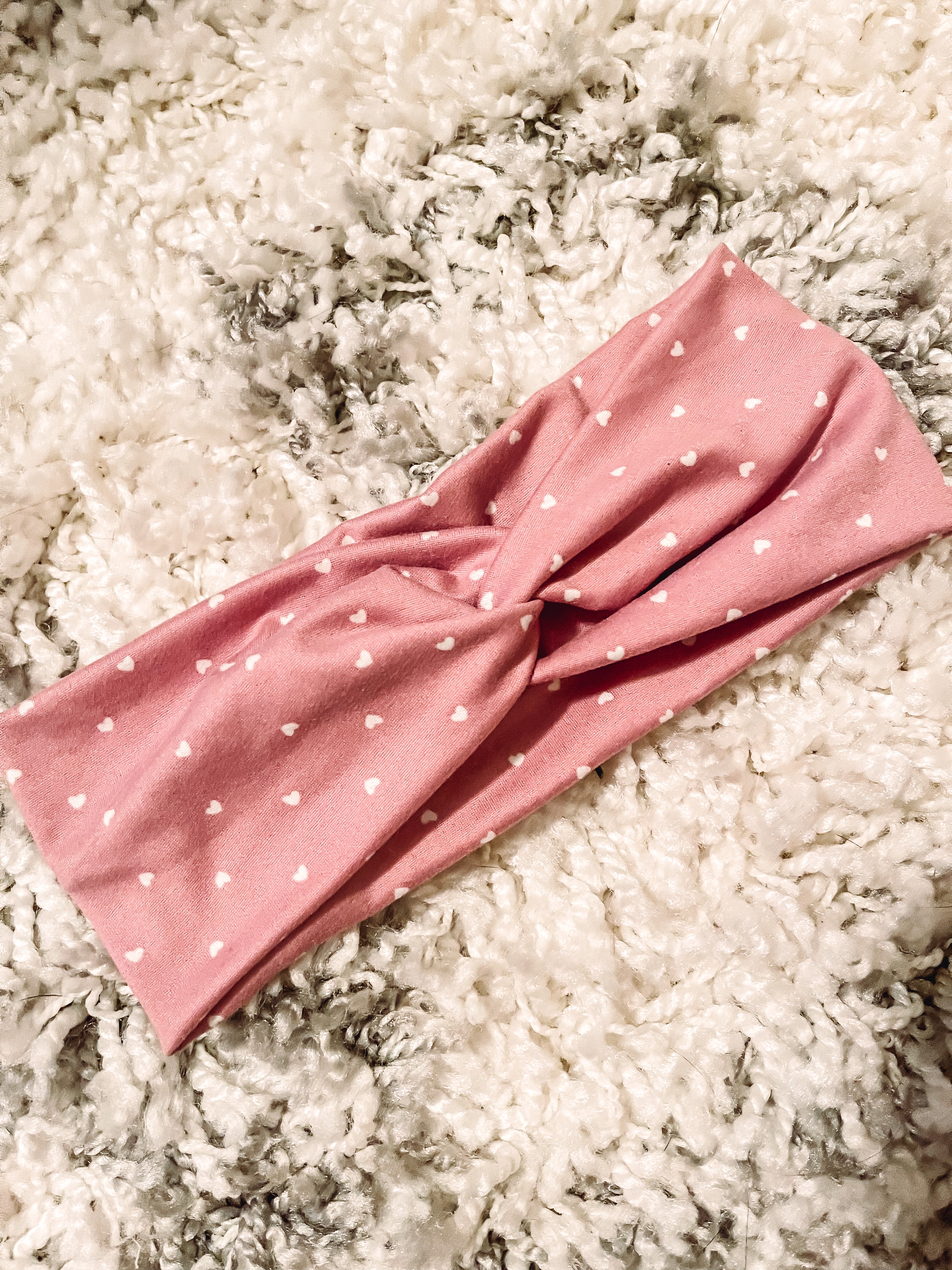 Pink With White Hearts Headbands